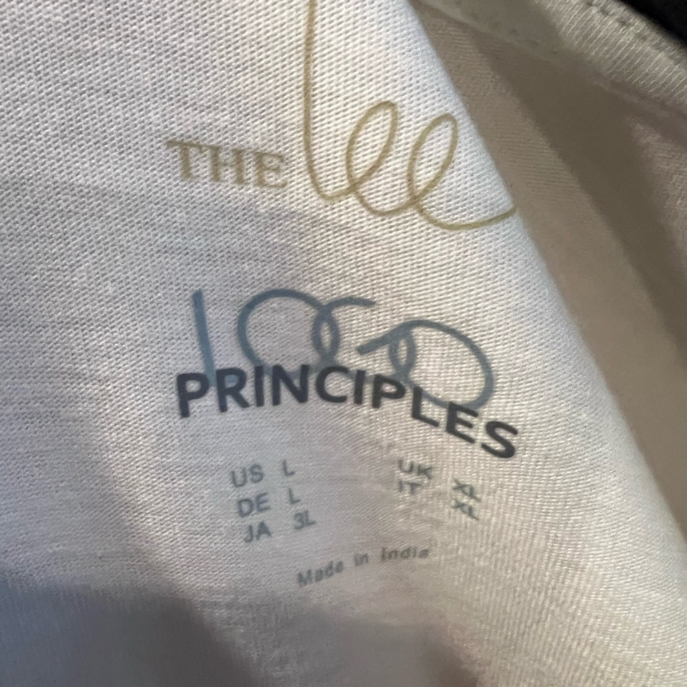The tee LOGO Principles Lori Goldstein white short sleeve tee top size large - Picture 5 of 7